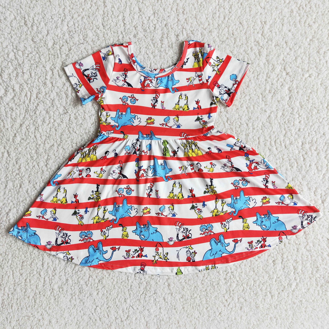 Promotion B1-11 Baby Girl Short Sleeves Dr Reading Stripes Twirl Dress