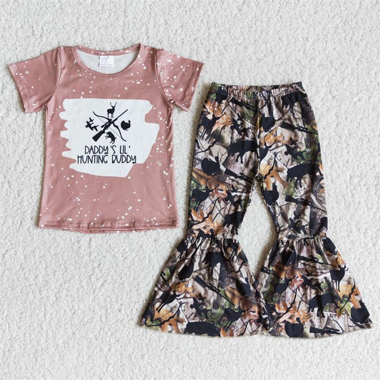 Promotion Baby Girl Short Sleeves Daddy's Hunting Shirt Bell Pants Outfit