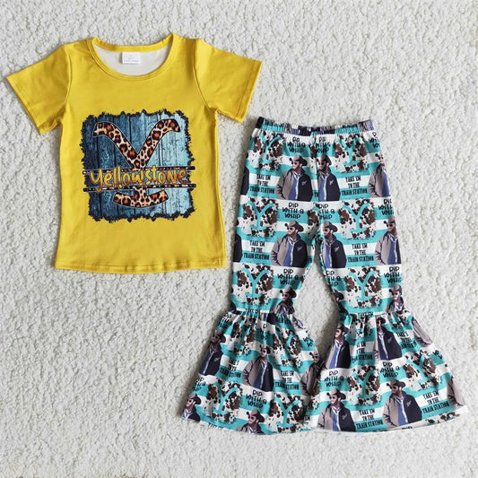 Promotion Baby Girl Short Sleeves Shirt Bell Pants Singer Outfit