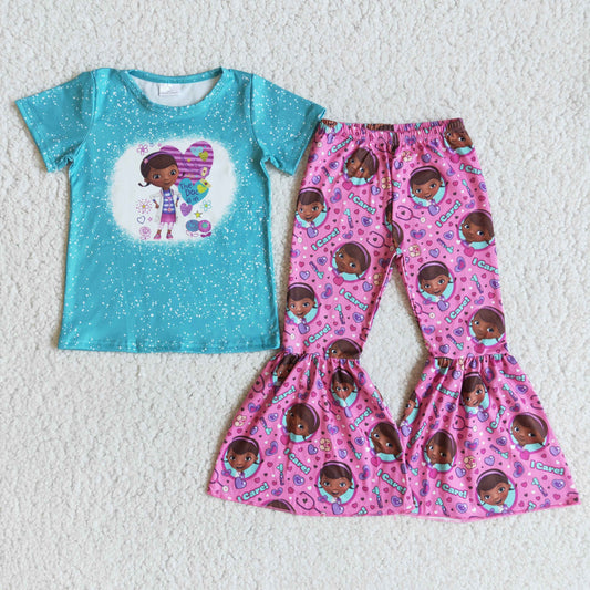 Promotion Baby Girl Short Sleeves Hearts Shirt Bell Pants Outfit