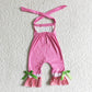 Promotion Baby Girl Halter Cartoon Melon Pink Romper RTS