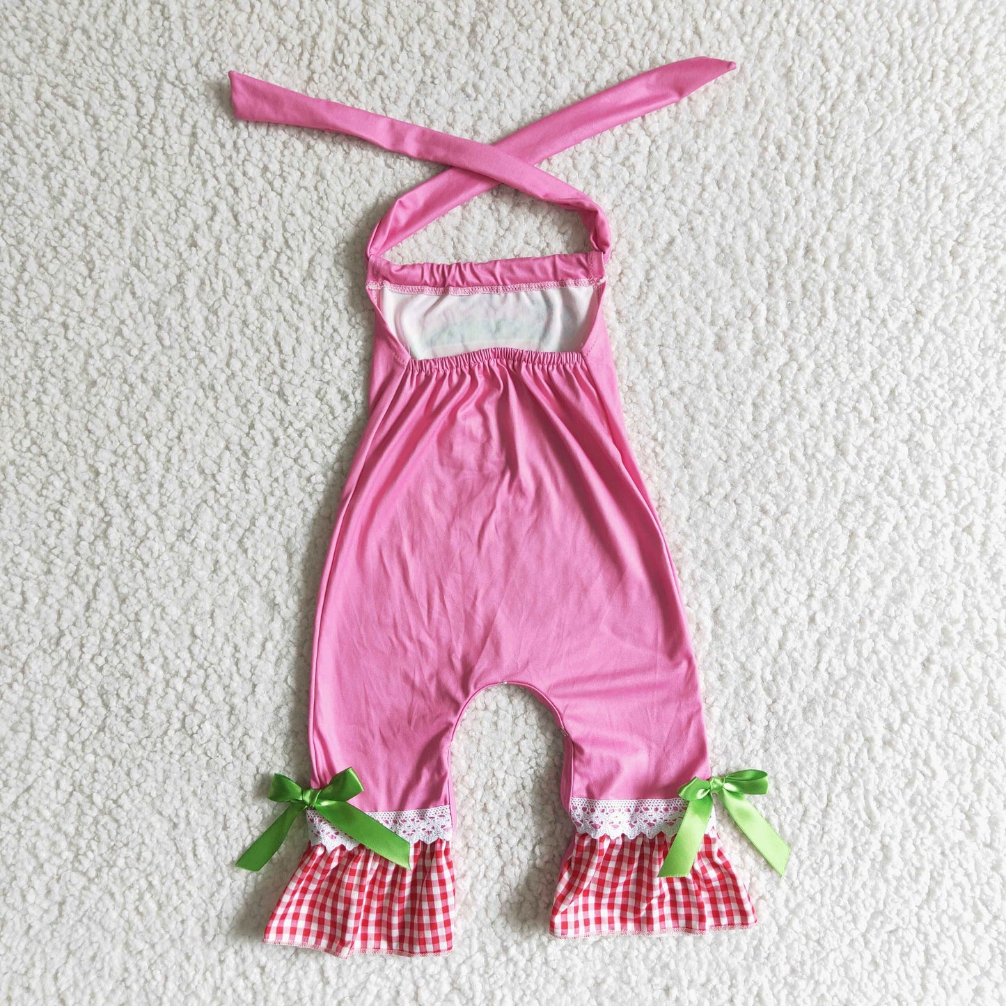 Promotion Baby Girl Halter Cartoon Melon Pink Romper RTS