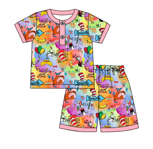 Baby Girl Short Sleeves Dr Reading Shirt Shorts Pajamas Clothes Set Moq 5