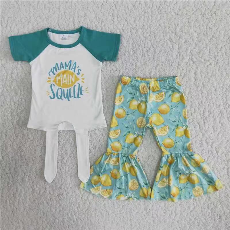 Promotion Baby Girl Short Sleeves Lemon Bell Pants Outfit