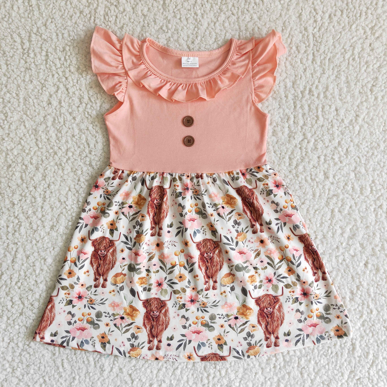 Promotion B13-30 Baby Girl Summer Short Sleeve Western Cow Floral Dress