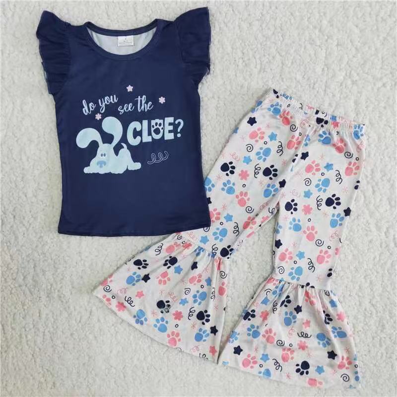 Promotion Baby Girl Short Sleeves Bell Pants Dog Outfit