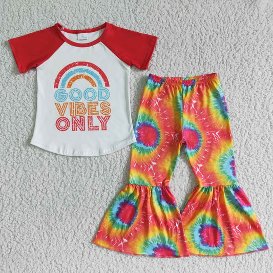 Promotion Baby Girl Short Sleeves Shirts Tie Dye Bell Pants Outfit