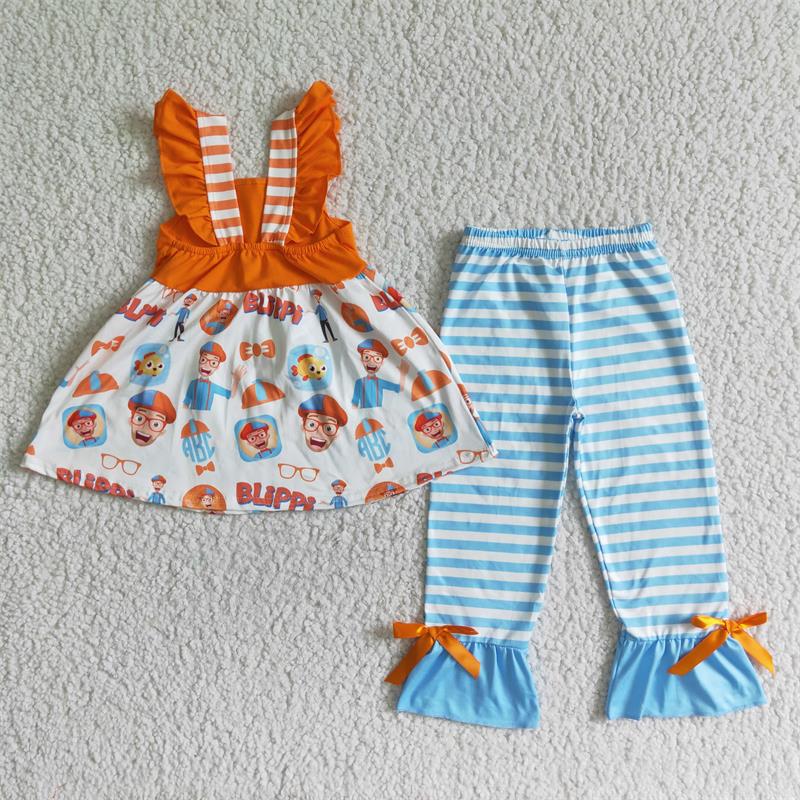 Promotion Baby Girl Cartoon Stripes Pants Outfit