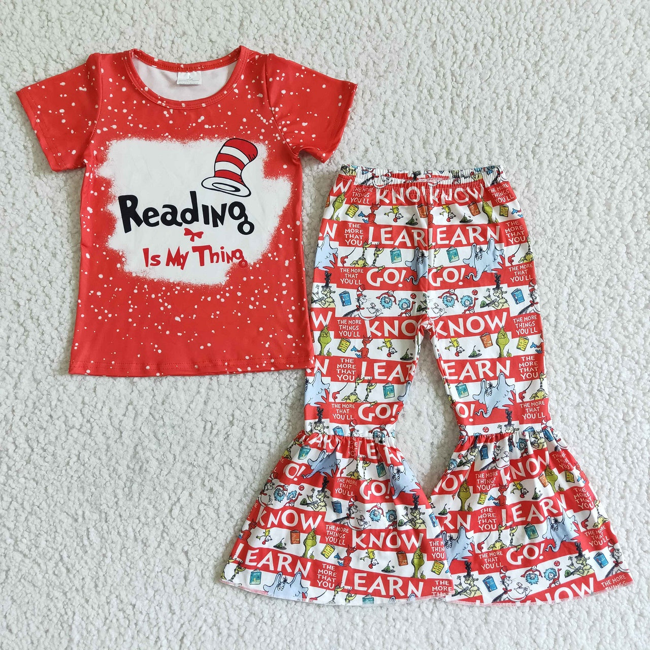 Promotion B15-4 Baby Girl Short Sleeves Shirt Bell Pants Dr Reading Set