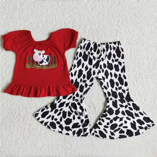 Promotion B18-13 Baby Girl Embroidery Cow Western Outfit