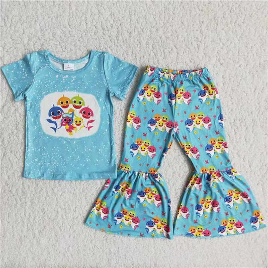 Promotion  Baby Girl Fish Shirt Bell Pants Set