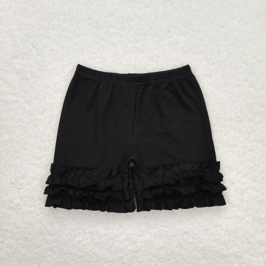 Baby Girl Summer Black Cotton Ruffle Shorts