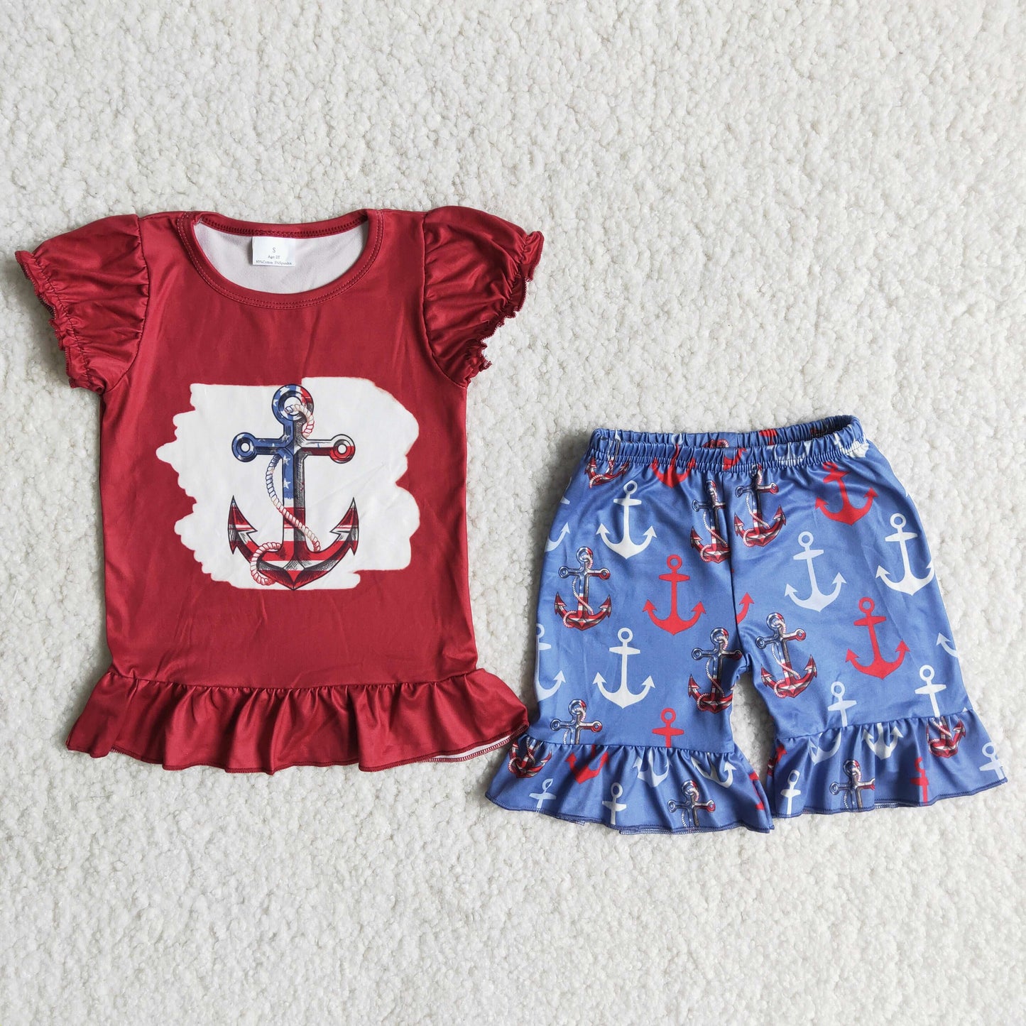 Promotion Baby Girl Summer July 4th Shirt Ruffle Shorts Set