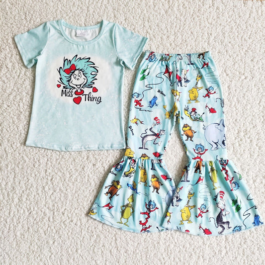 Promotion B3-25 Baby Girl Short Sleeves Shirt Bell Pants Dr Reading Set