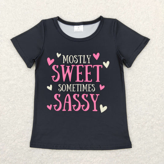 GT0422 Baby Kids Short Sleeves Mostly Sweet Sometimes Sassy Shirt