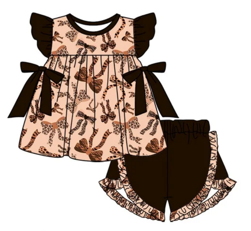 Baby Girl Adult Women Leopard Bows Sibling Matching Romper Dress Shorts Clothes Set Moq 5 Each Style