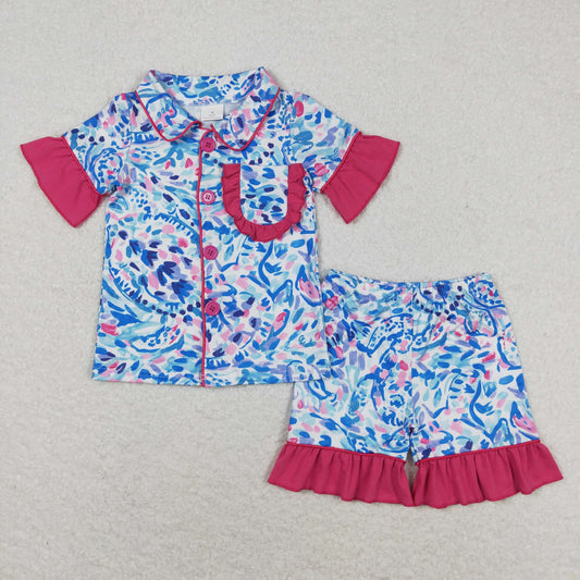 Baby Girl Short Sleeves Colorful Buttons Shirt Shorts Summer Pajamas Set