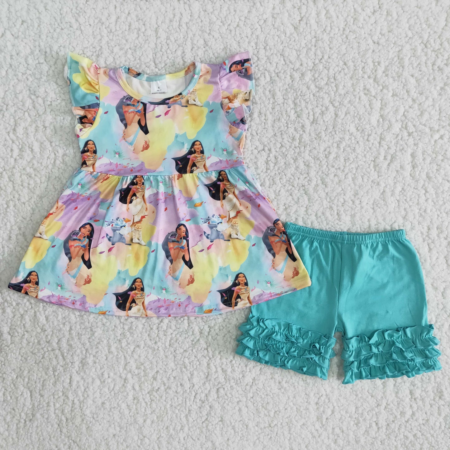 Promotion Baby Girl Princess Tunic Green Cotton Shorts Set