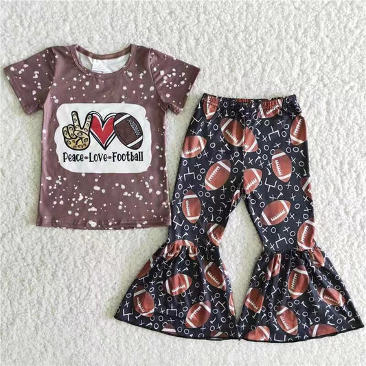 Promotion B5-16 Baby Girl Short Sleeves Shirt Bell Pants Football Set