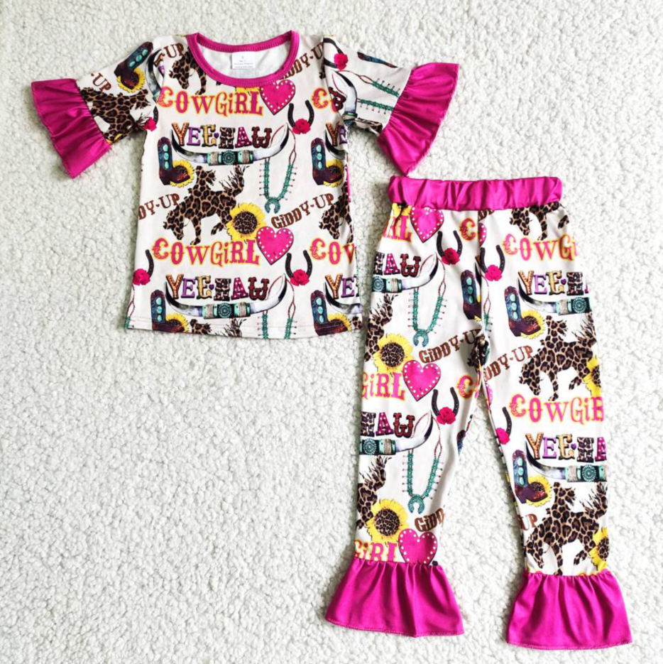 Promotion Baby Girl Cowgirls Western Bell Pants Outfit Pajamas