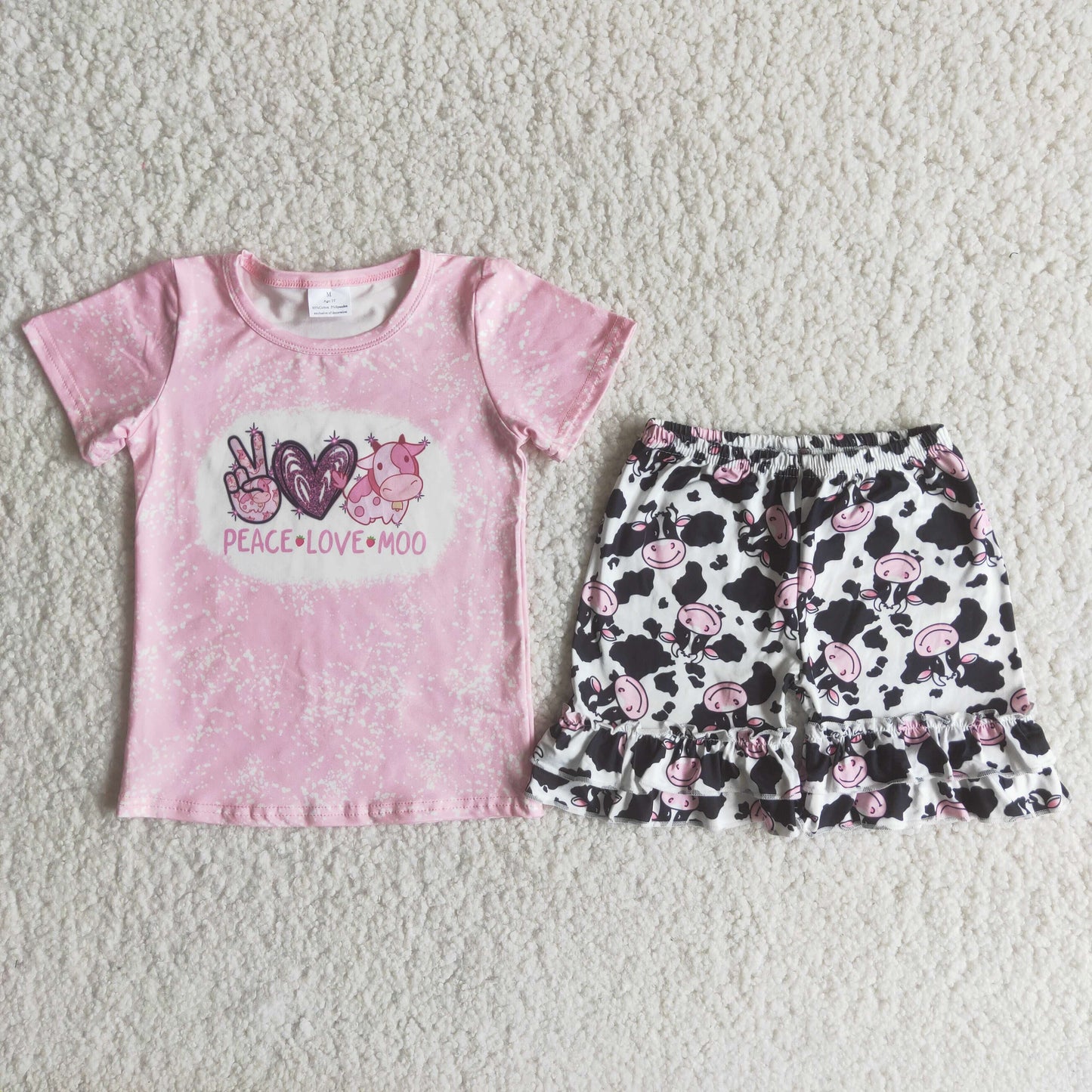 Promotion Baby Girl Summer Pink Shirt Cow Shorts Western Outfit