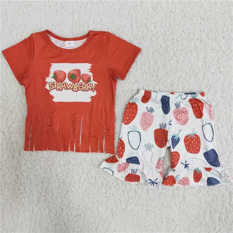 Promotion Summer Baby Girl Strawberry Shorts Outfit