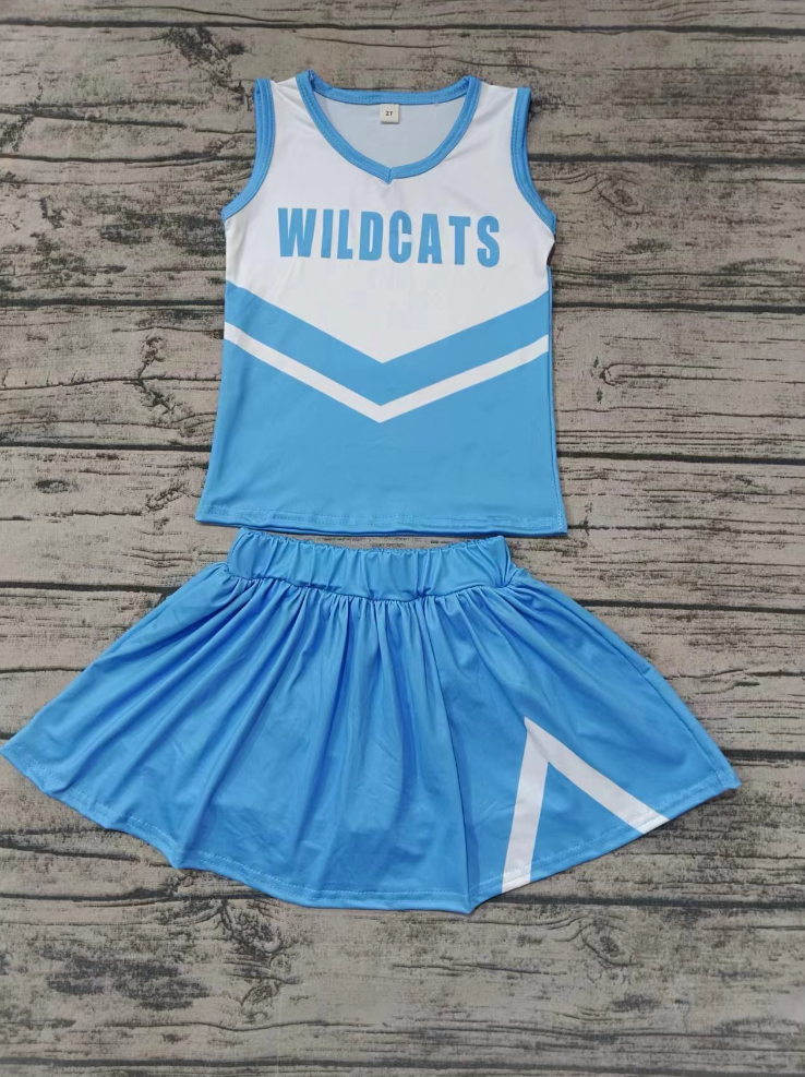 Baby Girl Sleeveless Blue Team Tops Shorts Skirt Outfit Clothes Set