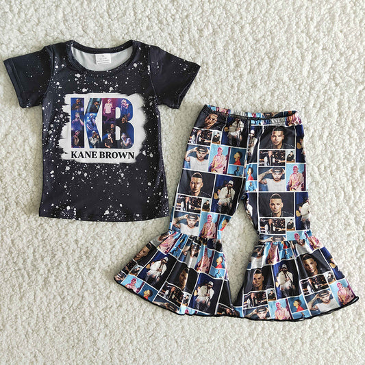 Promotion Baby Girl Short Sleeves Singer Shirts Bell Pants Music Outfit