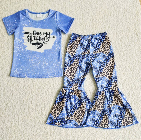 Promotion Baby Girl Short Sleeves Love My Tribe Bell Pants Outfit