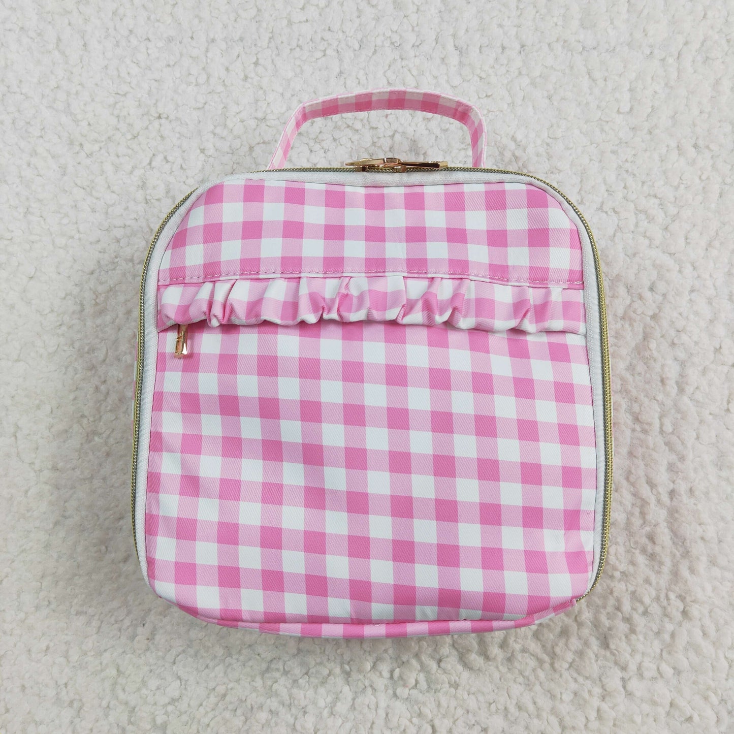 Baby Girl Toddler Women Pink Plaid Sibling Ruffle Lunch Box Backpack Gym Bags
