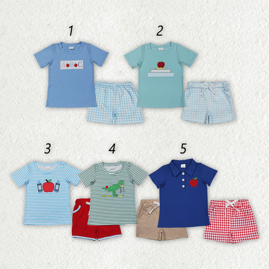 Baby Boy Short Sleeves Embroidery Shirt Shorts Back To School Clothes Sibling Set RTS