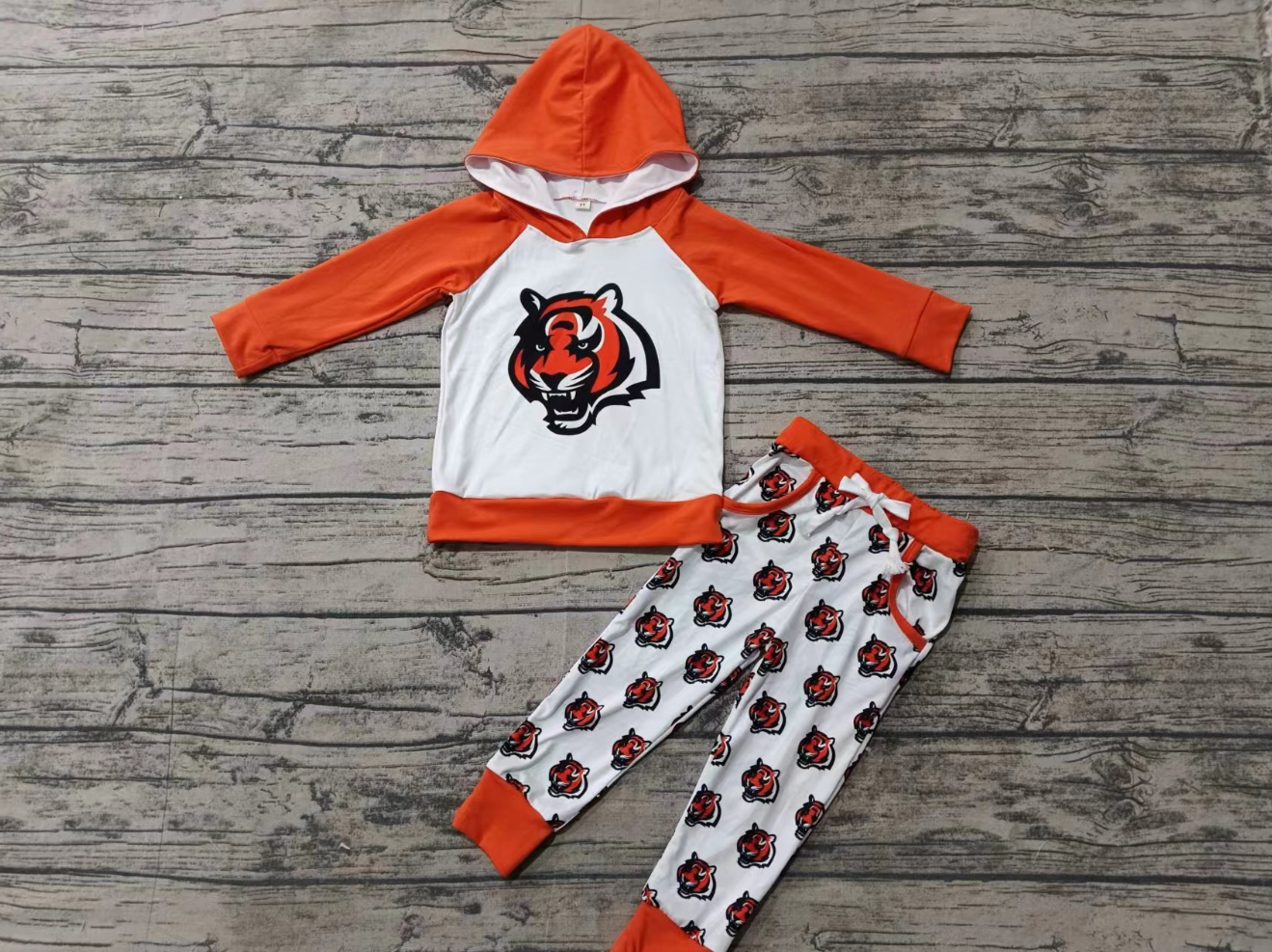 Baby Kids Toddler Long Sleeves Tiger Hoodie Shirt Pants Team Outfit Moq 5