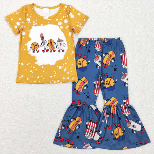 GSPO0965 Baby Girl Short Sleeves Softball Bell Pants Outfit