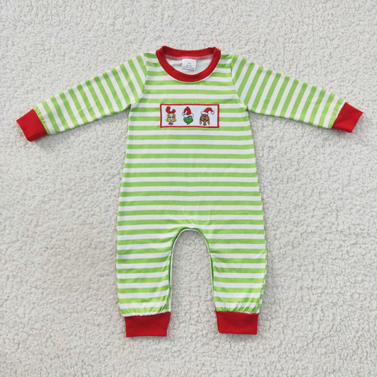 Baby Boy Long Sleeves One Piece Christmas Striped Embroidery Romper