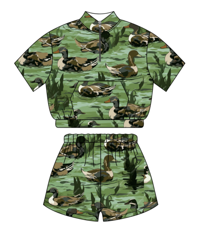 Baby Boy Girl Sibling Duck Green Shirt Romper Set Moq 5