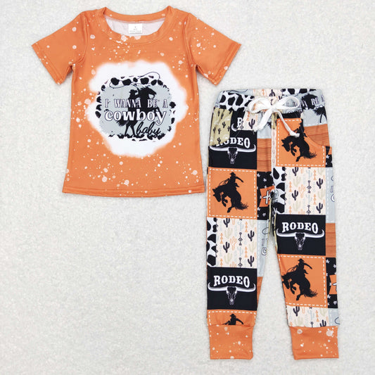 BSPO0209 Baby Boy Short Sleeves Cowboy Shirt Pocket Pants Western Outfit