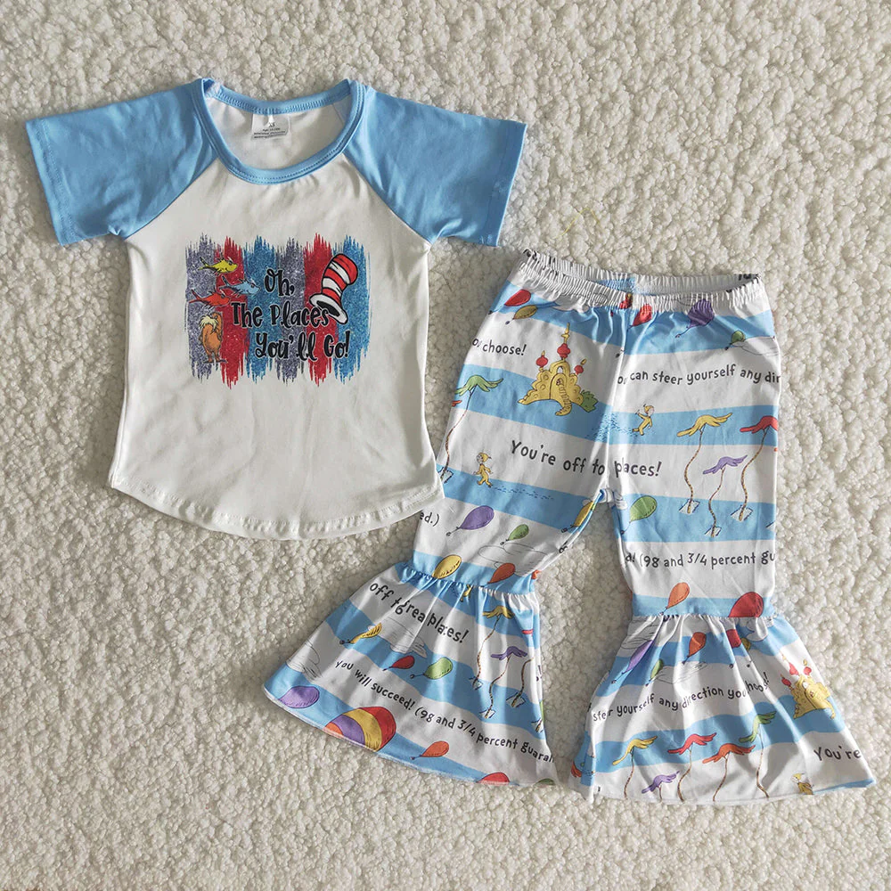 Promotion Baby Girl Short Sleeves Dr Reading Sibling Clothes Set