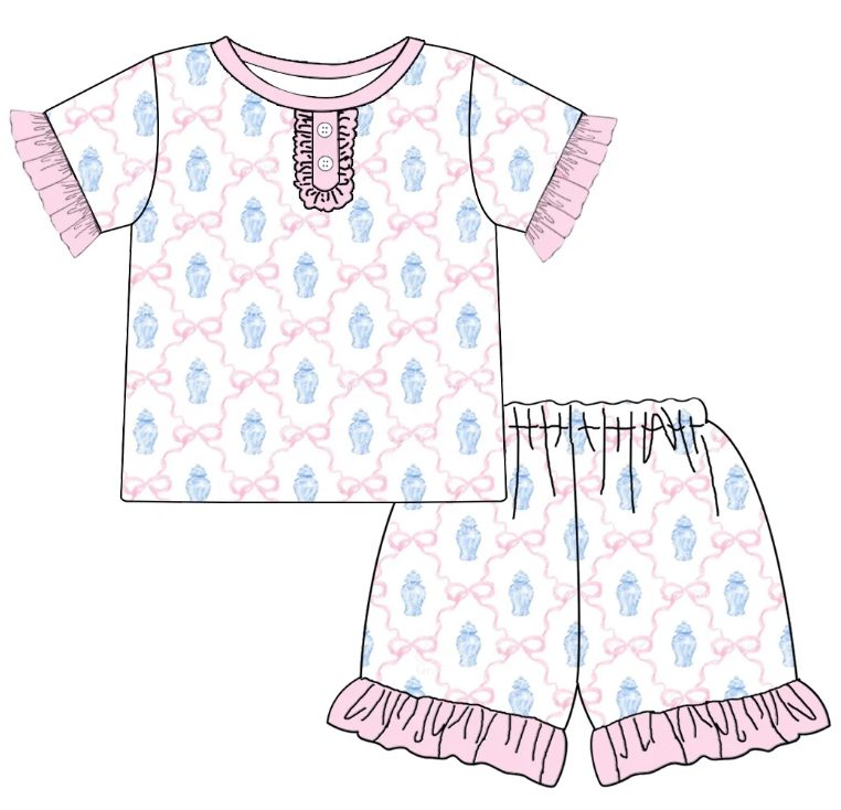 Moq 3 Pre-order GSSO0760 Baby Girl Shirt Shorts Summer Pajamas Set