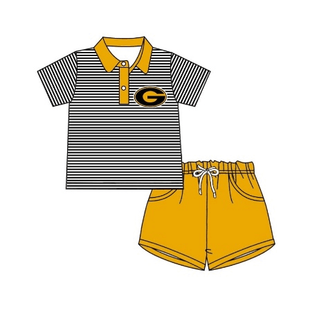 baby boy stripes short sleeves shirt yellow pocket shorts team set