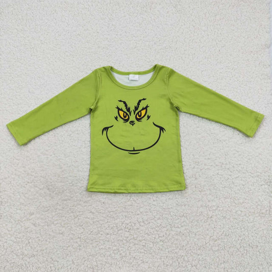 BT0256 Baby Girl Green Long Sleeves Christmas Shirt