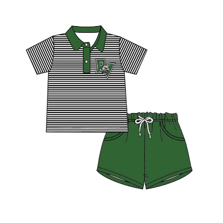 baby boy stripes short sleeves shirt green pocket shorts team set