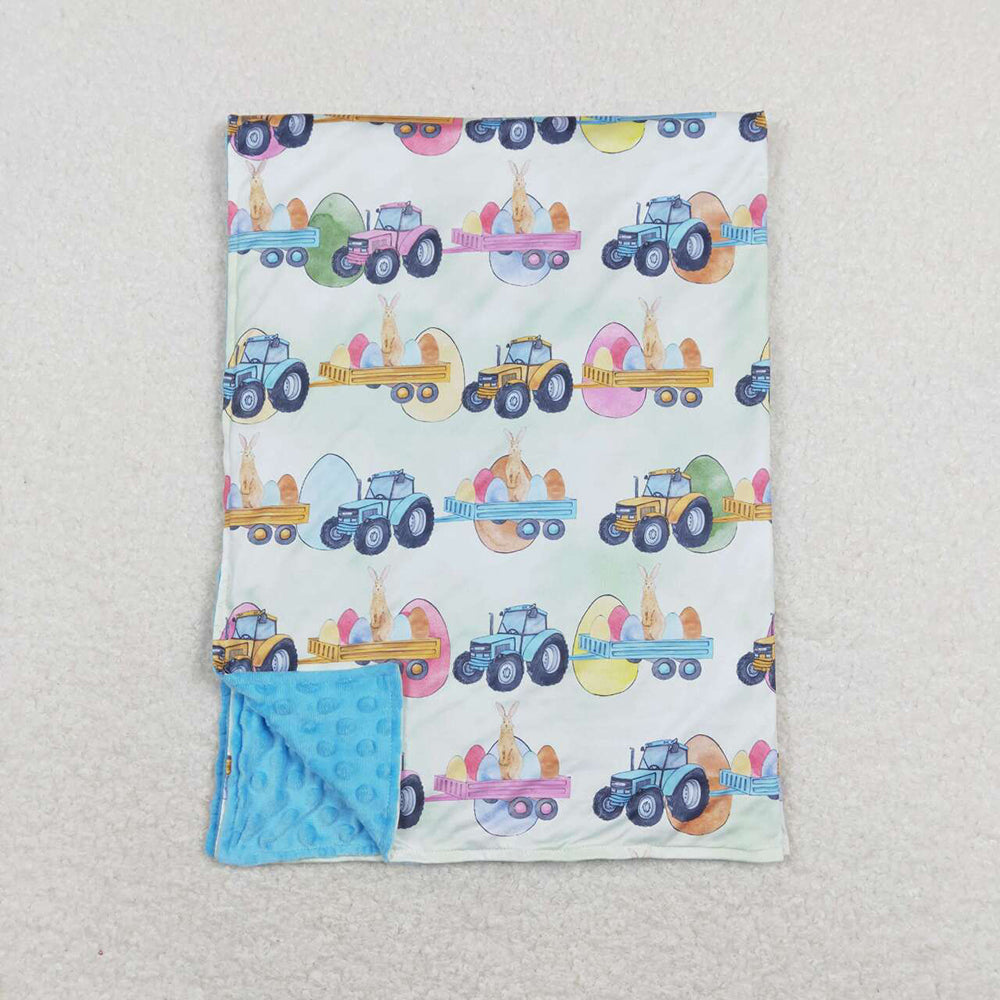 Baby Boy Kids Easter Eggs Tractors Sibling Romper Blanket Clothes Set Pajamas
