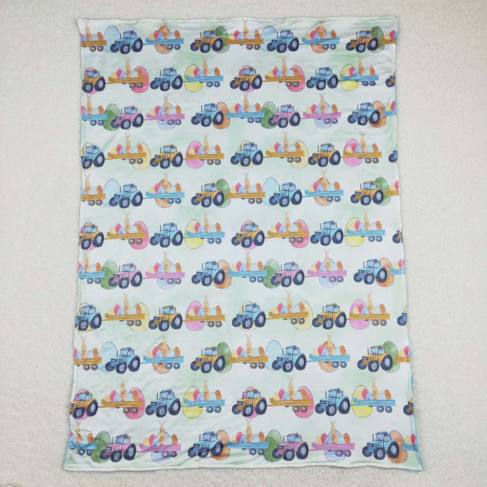 Baby Boy Kids Easter Eggs Tractors Sibling Romper Blanket Clothes Set Pajamas
