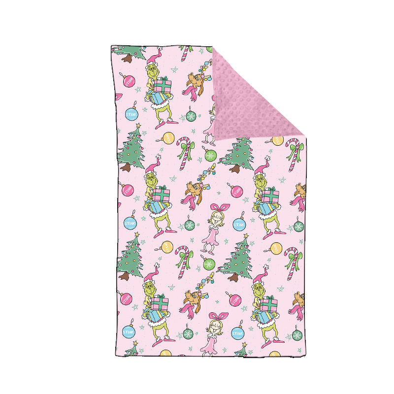 Pre-order Baby Girl Toddler Christmas Frog Pink Minky Blanket