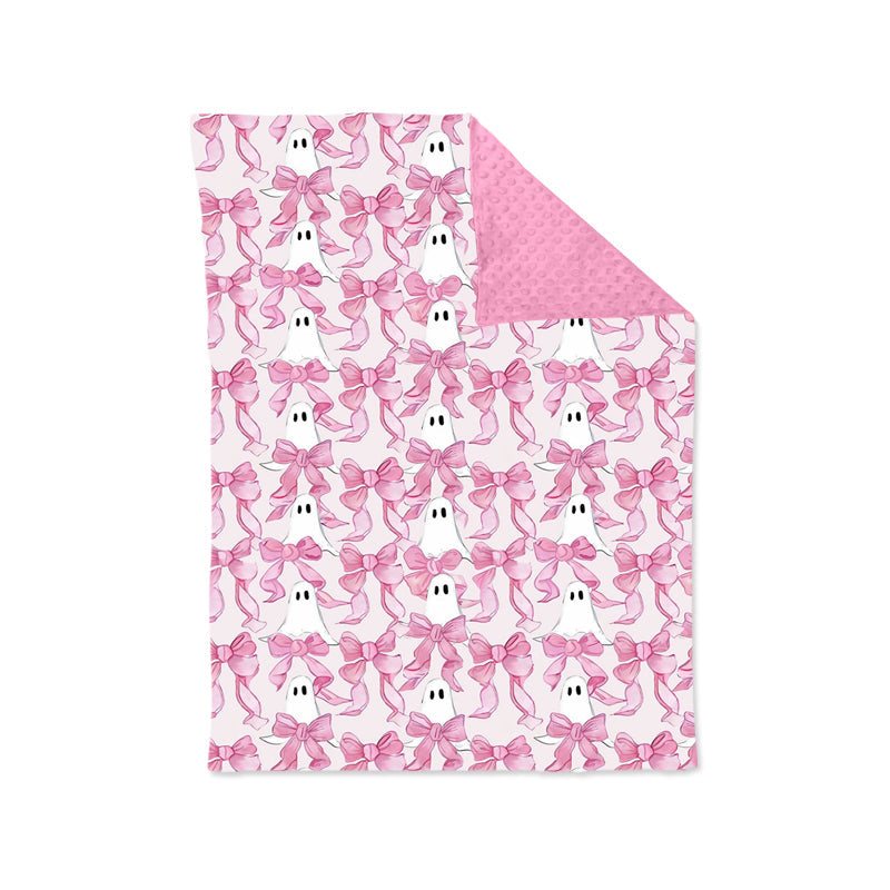 ( Moq 5 ) Preorder Baby Girl Kids Pink Bows Ghosts Halloween Blanket