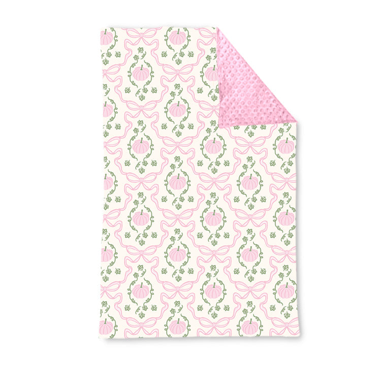 ( Moq 5 ) Preorder Baby Girl Toddler Pumpkins Bows Pink Fall Blanket