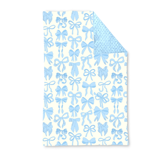 ( Moq 5 ) Preorder Baby Girl Toddler Blue Bows Blanket