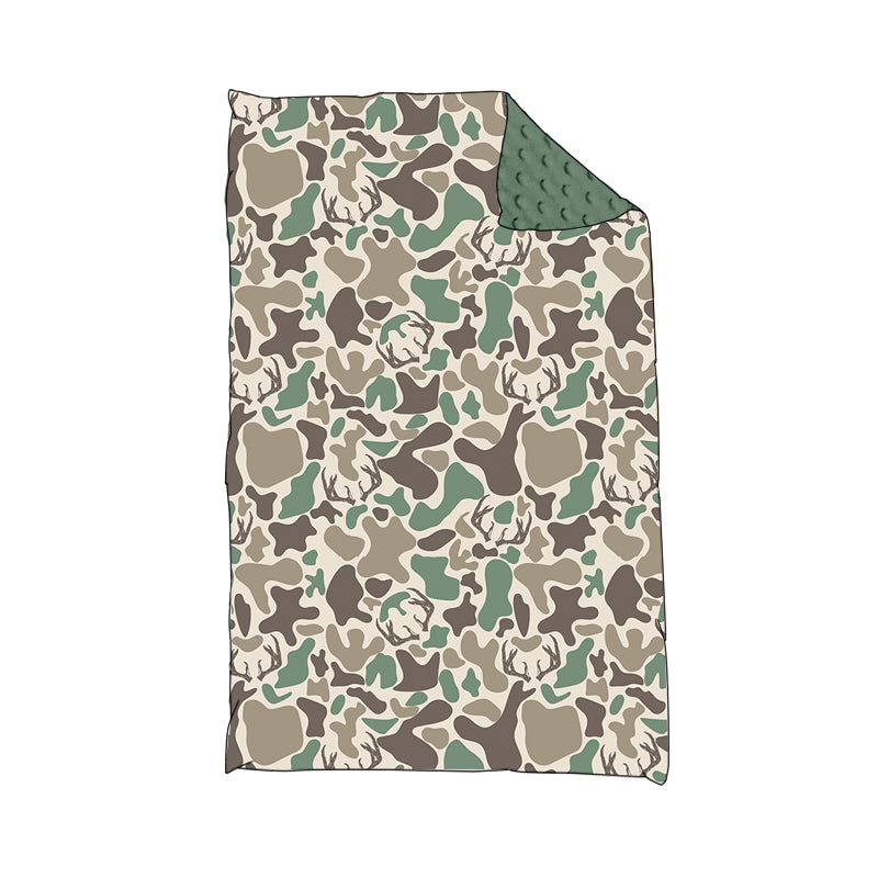 ( Moq 5 ) Preorder Boys Kids Deer Camo Hunting Green Blanket
