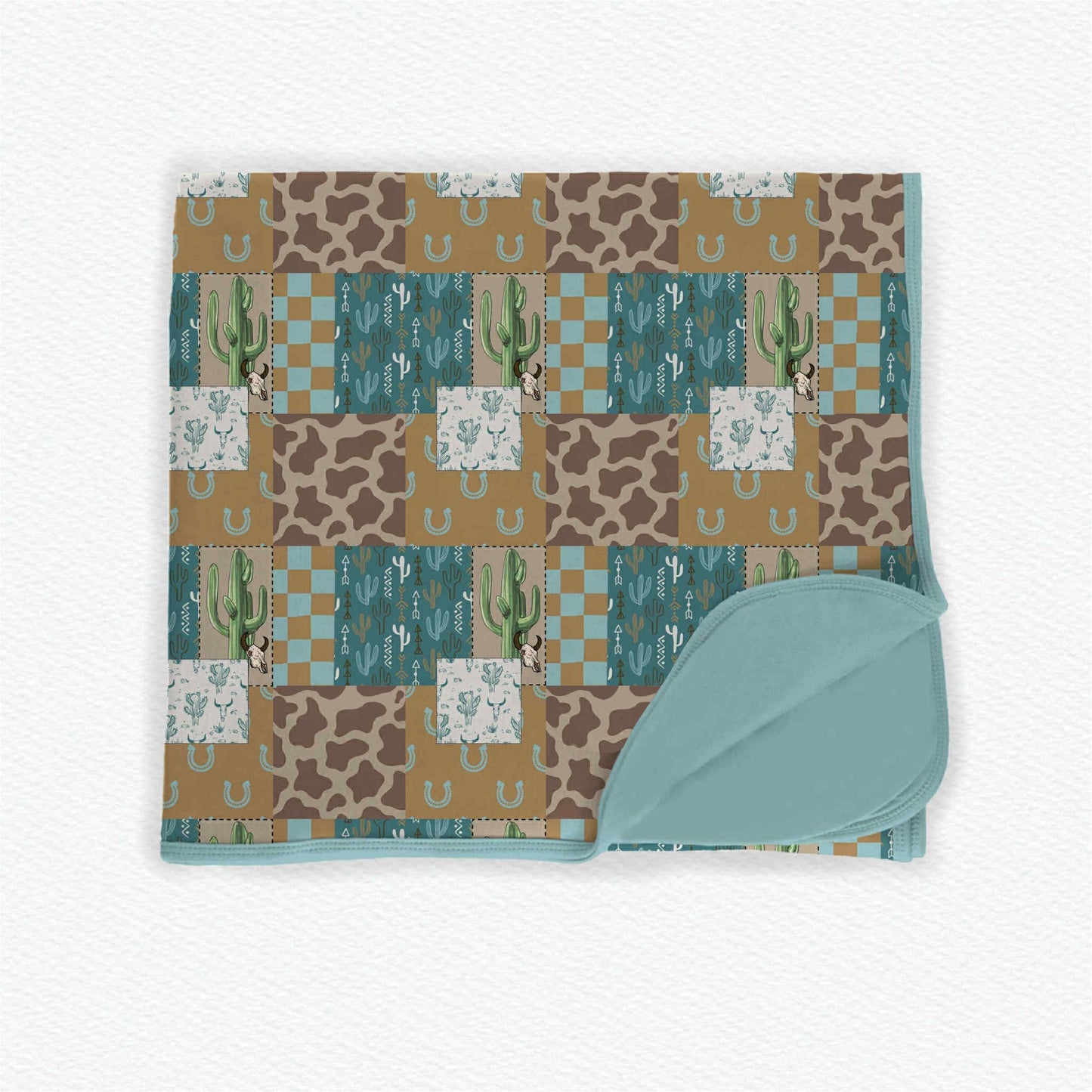 ( Moq 5 ) Preorder Baby Kids Toddler Cactus Cow Western Blue Blanket