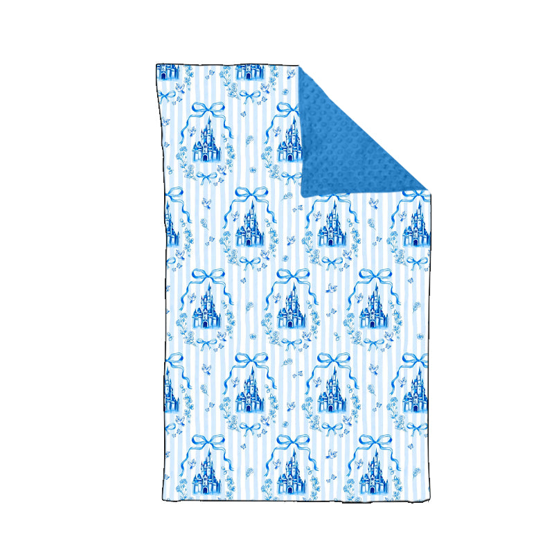 ( Moq 5 ) Preorder Baby Girls Kids Castles Blue Bows Floral Blanket